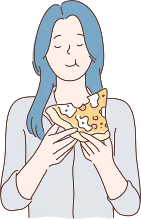 Fille mangeant de la pizza  Illustration