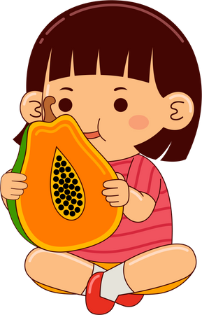 Fille mangeant de la papaye  Illustration