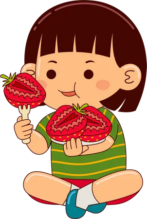 Fille mangeant des fraises  Illustration