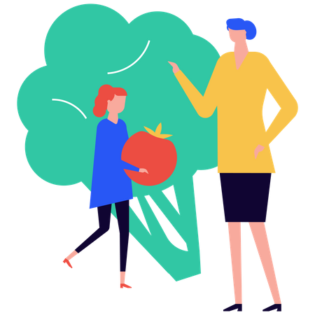 Fille mangeant des légumes frais  Illustration