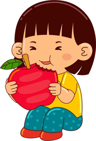 Fille mangeant une pomme  Illustration