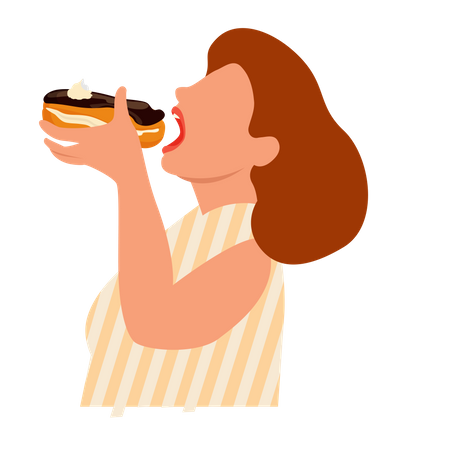 Fille mangeant un beignet  Illustration