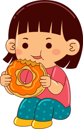 Fille mangeant un beignet  Illustration