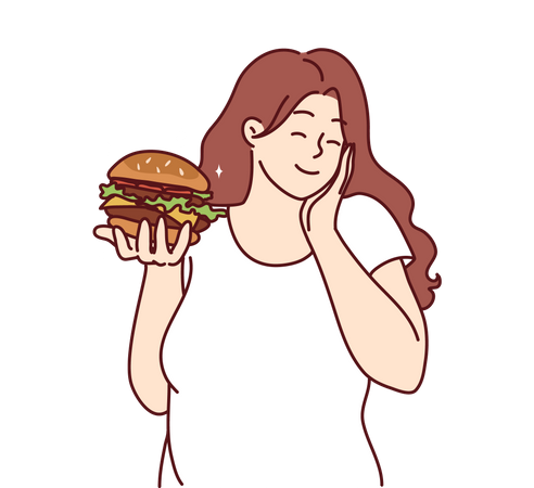 Fille mangeant un hamburger  Illustration