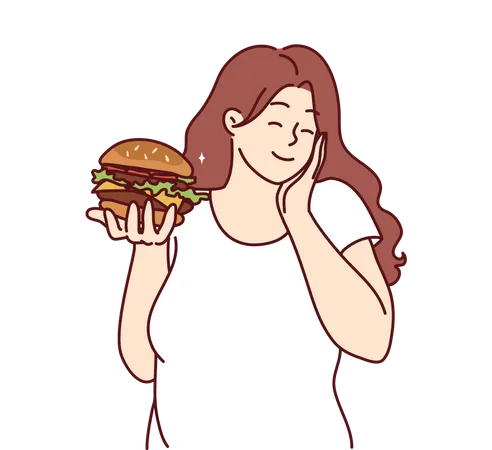 Fille mangeant un hamburger  Illustration