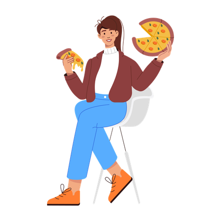 Fille mangeant de la pizza  Illustration