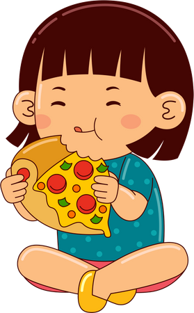 Fille mangeant de la pizza  Illustration