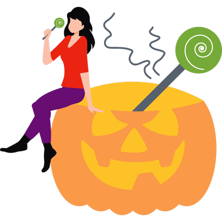 Fille mangeant des bonbons d'Halloween  Illustration