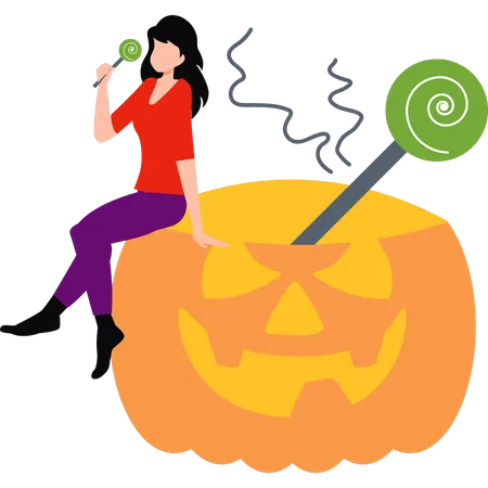 Fille mangeant des bonbons d'Halloween  Illustration