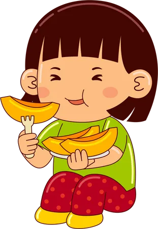 Fille mangeant une pêche  Illustration