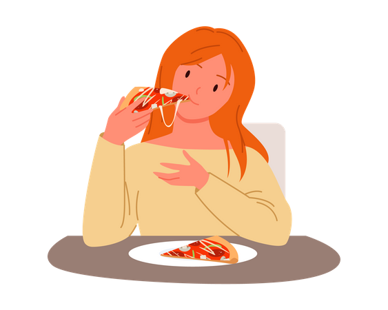 Fille mangeant de la pizza  Illustration