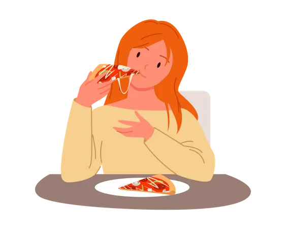 Fille mangeant de la pizza  Illustration