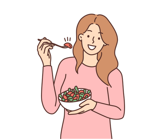 Fille mangeant de la salade  Illustration