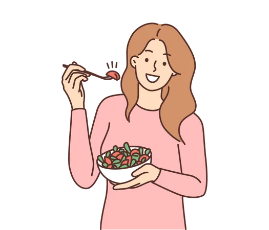 Fille mangeant de la salade  Illustration