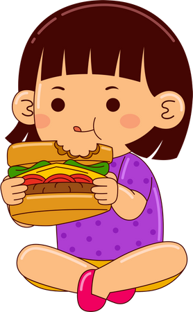 Fille mangeant un sandwich  Illustration