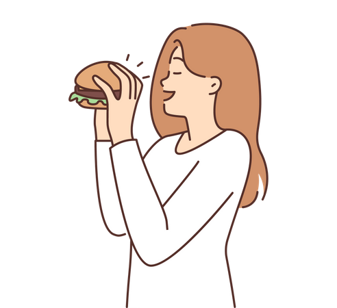 Fille mangeant un hamburger  Illustration