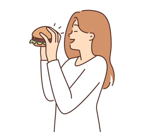 Fille mangeant un hamburger  Illustration