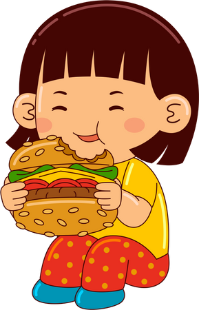 Fille mangeant un hamburger  Illustration