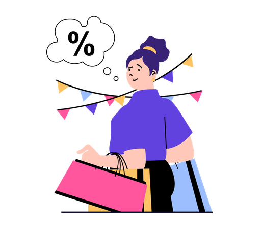 Fille qui marche avec des sacs à provisions  Illustration