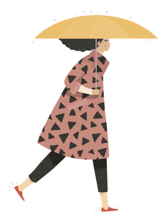 Fille qui marche avec un parapluie  Illustration