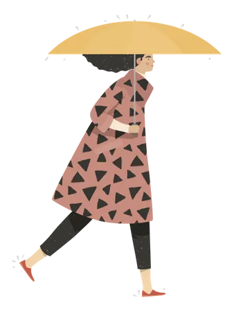 Fille qui marche avec un parapluie  Illustration