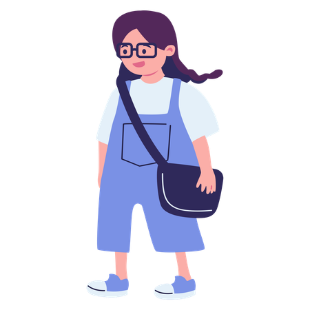 Fille qui marche avec un sac  Illustration