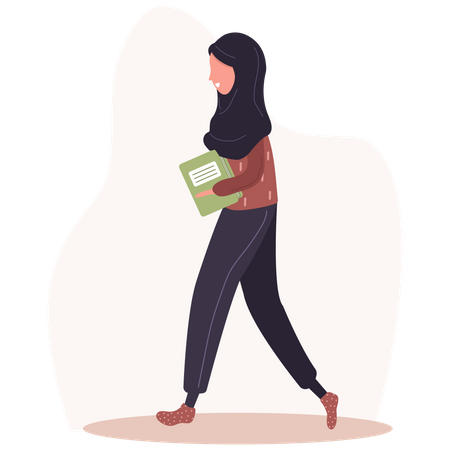 Fille qui marche avec un livre à la main  Illustration