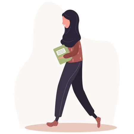 Fille qui marche avec un livre à la main  Illustration