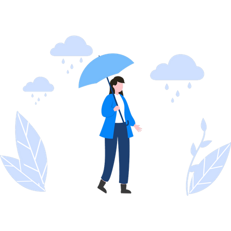 Fille marchant avec un parapluie sous la pluie  Illustration