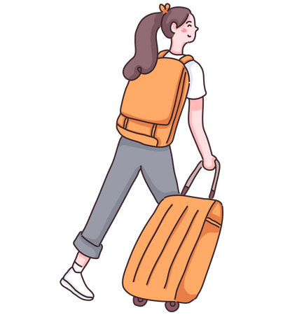 Fille marchant avec une valise  Illustration