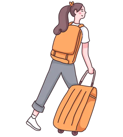 Fille marchant avec une valise  Illustration