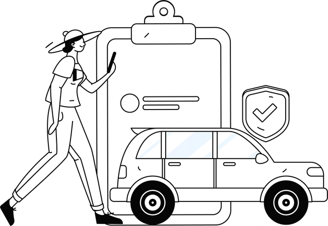 Fille marchant et regardant la police d'assurance automobile  Illustration