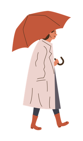 Fille marchant sous la pluie  Illustration