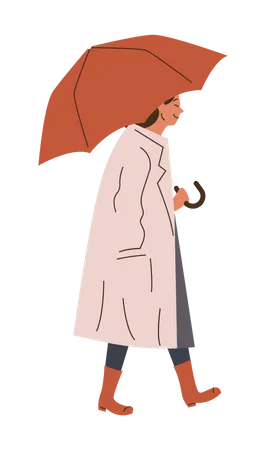 Fille marchant sous la pluie  Illustration