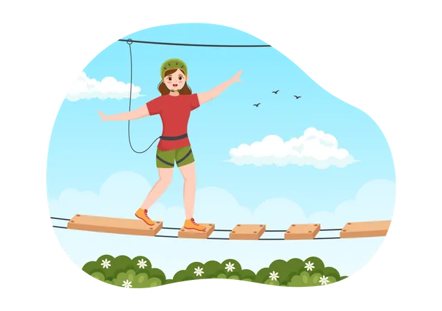 Fille qui marche sur le pont de corde  Illustration
