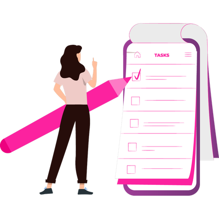 Une fille marque les tâches après les avoir terminées  Illustration
