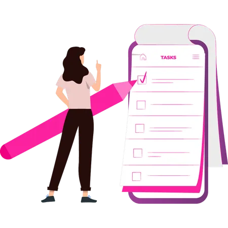 Une fille marque les tâches après les avoir terminées  Illustration