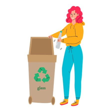 Une fille met les déchets au recyclage  Illustration