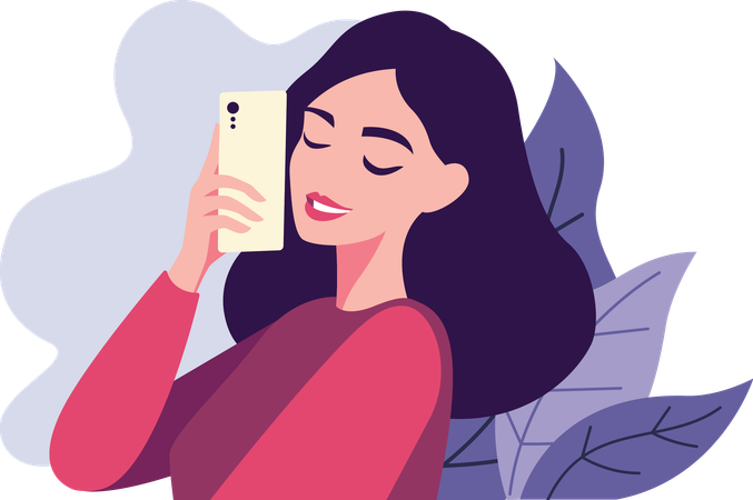 Fille moderne se relaxant avec un smartphone à la main  Illustration