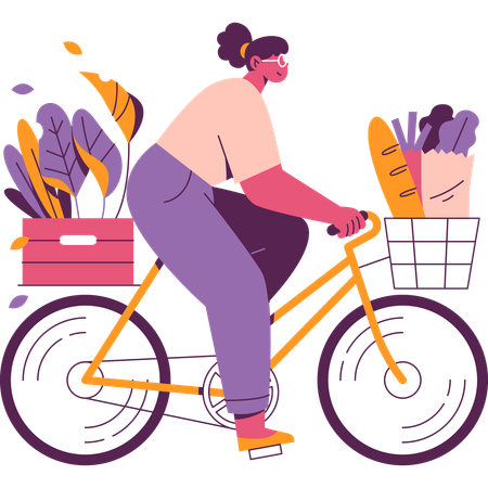 Une fille fait du vélo  Illustration