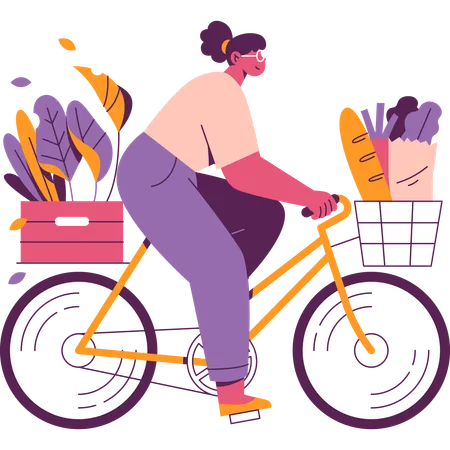 Une fille fait du vélo  Illustration