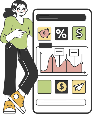 Fille montrant une analyse d'investissement  Illustration