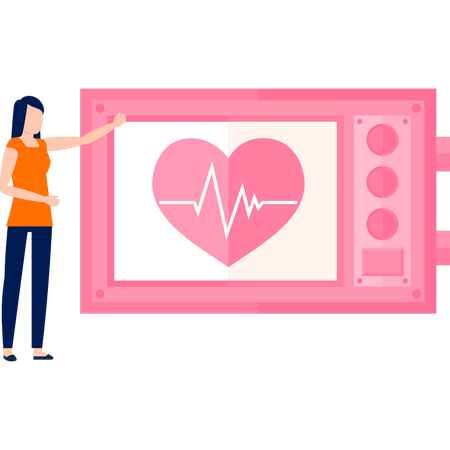 Fille montrant des battements de coeur à l'écran  Illustration