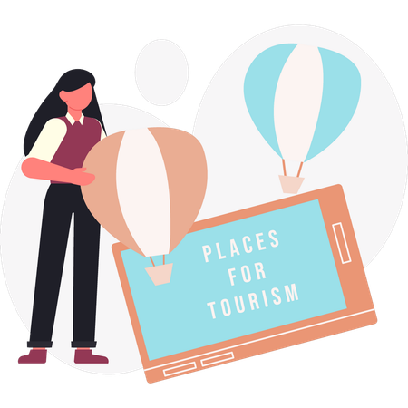 Fille montrant des lieux touristiques  Illustration