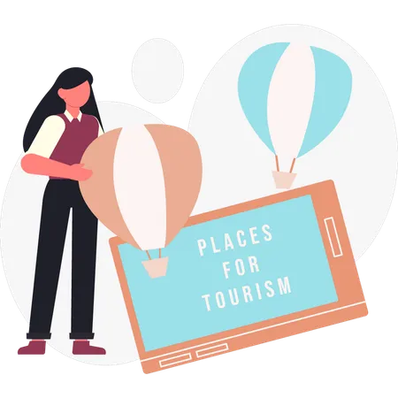 Fille montrant des lieux touristiques  Illustration