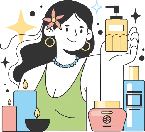 Fille montrant des produits de beauté  Illustration