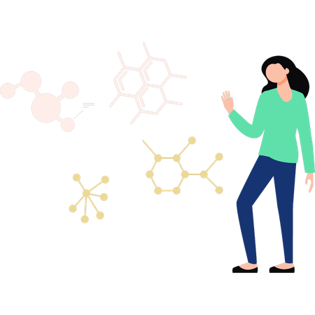 Fille montrant différentes molécules  Illustration