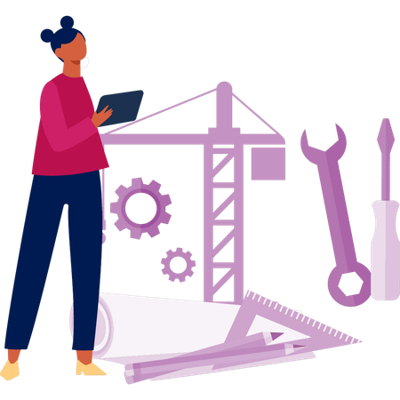 Fille montrant des outils de construction  Illustration