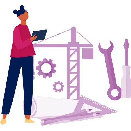 Fille montrant des outils de construction  Illustration