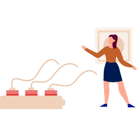 Fille pointant du doigt un fil électrique  Illustration